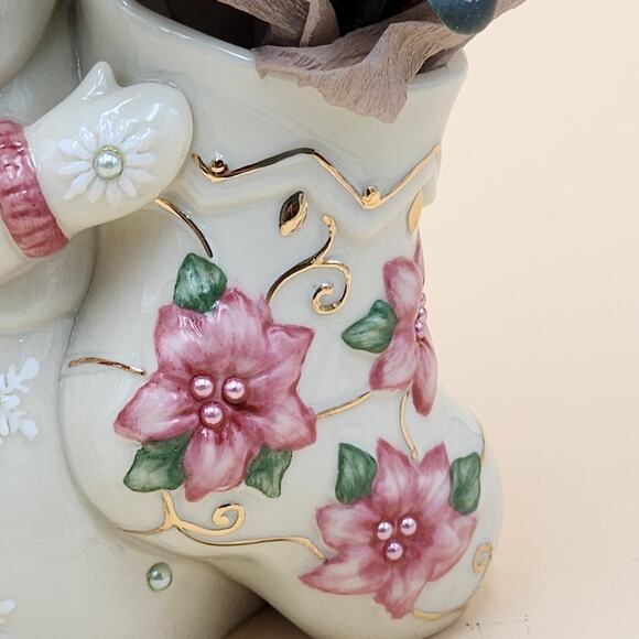 Lenox Petals & Pearls Snowman Stocking Bud Vase Figurine 6386247 w/Original Box - Picture 13 of 16